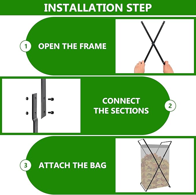 Leaf Bag Holder, Outdoor Foldable Trash Bag Holder Stand for 30–50 Gallon Yard Bags, Outdoor Cleanup, Camping & Lawn Work
