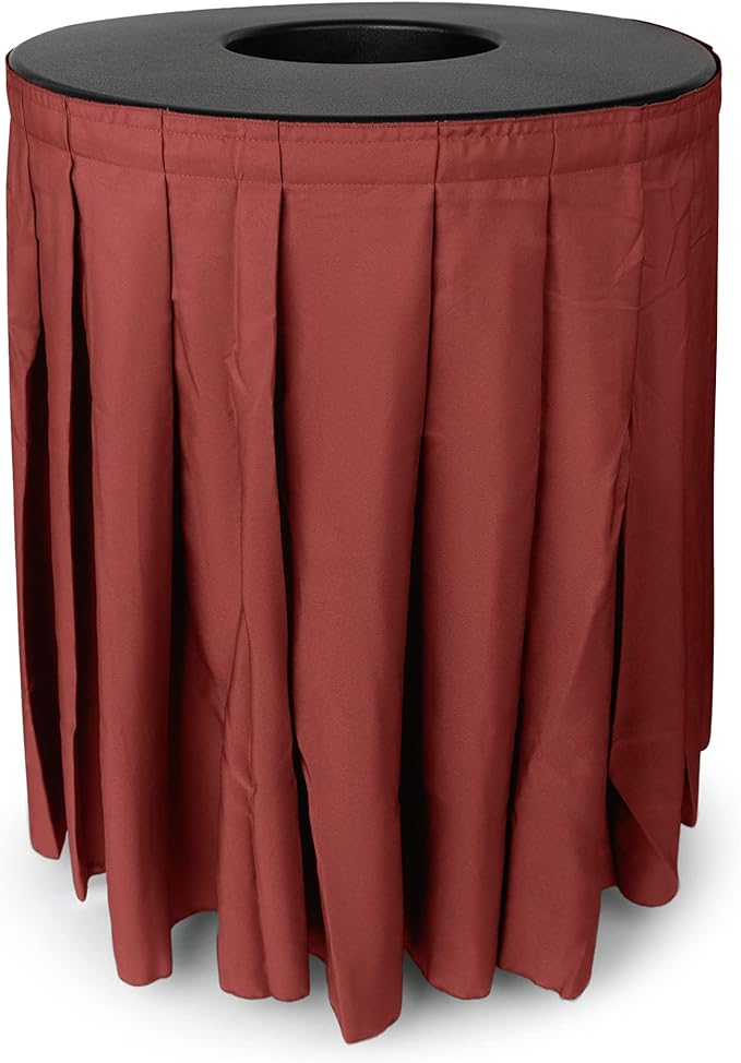 Black Trash Can Topper Cover With Solid Pleated Skirt | Designed to Fit 32 & 35 Gallon Trash Cans | Elegant Party Supplies for Weddings, Banquets, Birthday Parties & More (Black Top Red Skirt)