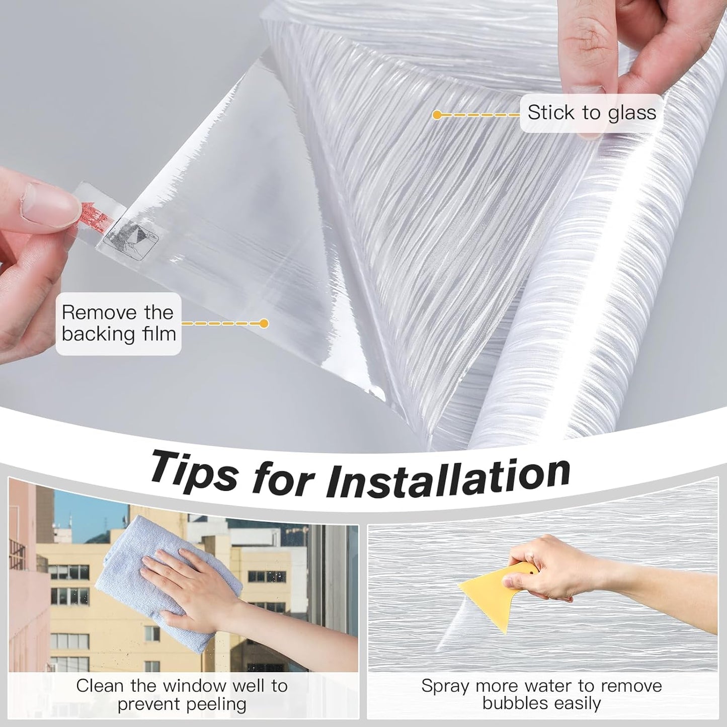 Haton Window Privacy Film, Frosted Glass Privacy Window Clings, Sun Blocking Frosting Opaque Coverings, Static Cling Removable Decorative Stickers for Home Door, Non-Adhesive 11.8" x 78.7"