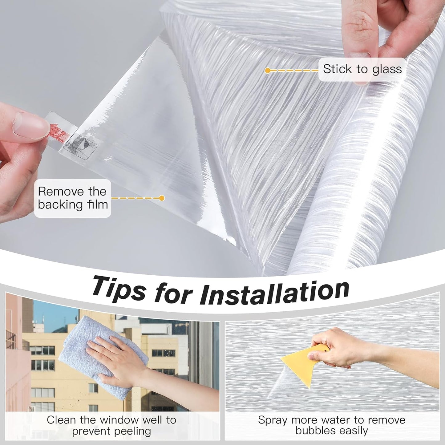 Haton Window Privacy Film, Frosted Glass Privacy Window Clings, Sun Blocking Frosting Opaque Coverings, Static Cling Removable Decorative Stickers for Home Door, Non-Adhesive 23.6" x 78.7"