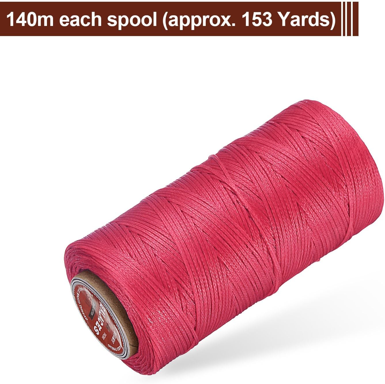 uxcell Flat Leather Sewing Waxed Thread, 140m / 153 Yards Polyester Wax String, 300D Wax Stitching Cord for Leather Crafts, Bookbinding, Bracelets Braided, Rose Red