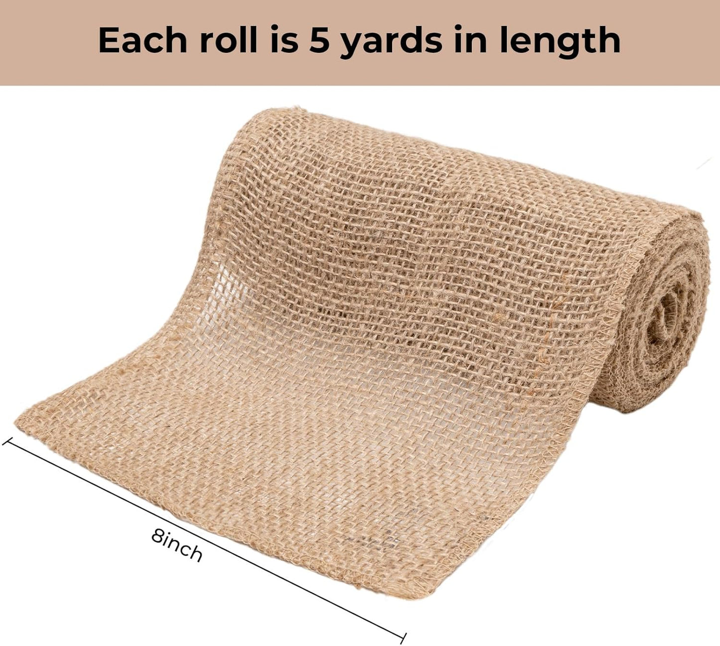 8 Inch Natural Burlap Fabric Roll 10 Yards, Jute Ribbon for DIY Gift Wrapping, Craft Projects, Wedding, Christmas, Home Decoration (20 cm, 8 in)