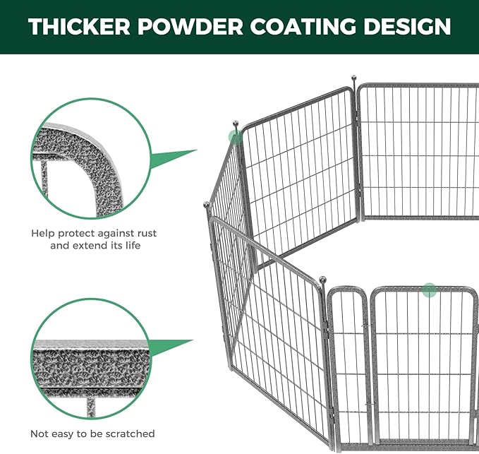 FXW Garden Fence Outdoor for The Yard – 32in(H) x 36.4ft(L) Heavy Duty Metal Animal Barrier for Dog and Rabbit, Decorative Dog Fence, 16 Panels, Silver