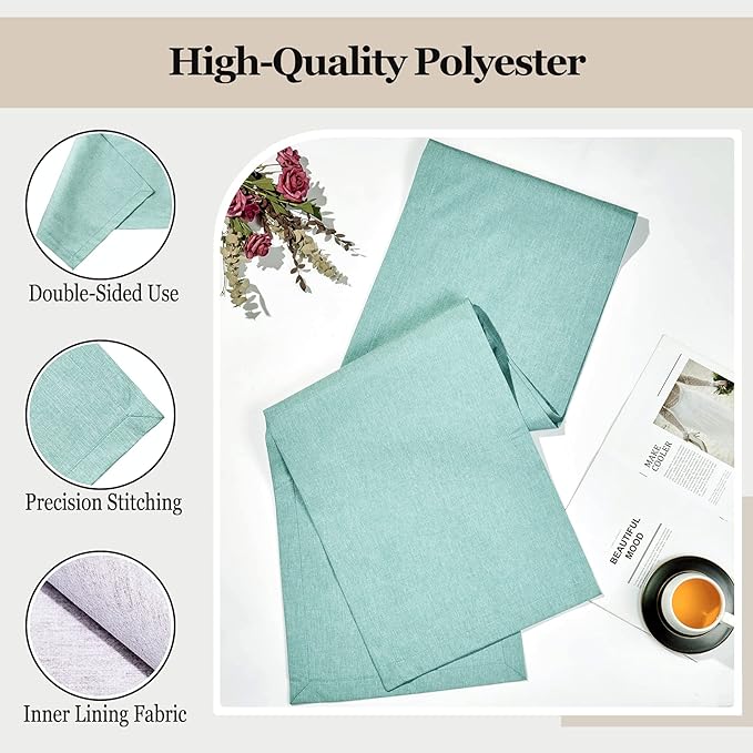 Mebakuk Linen Farmhouse Table Runner Large Burlap Style Soft and Waterproof Decorative Fabric Runner for Outdoor Wedding and Dinner (14 x 144 Inch, Turquoise Blue)