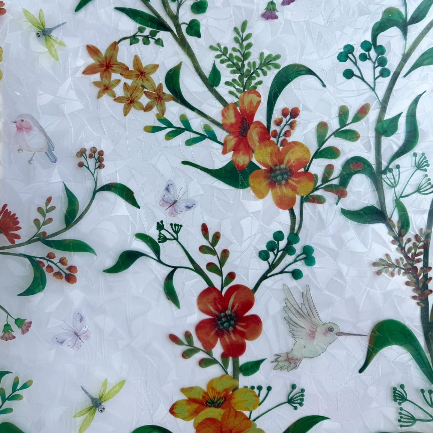 Stained Glass Window Film Static Cling Door Privacy Film Decorative Flowers Green Leaves Window Decals Stickers Heat Control Anti UV for Home and Office,35 inches by 157 inches