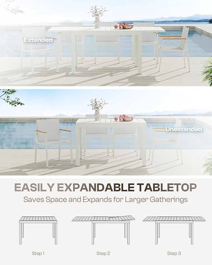Outdoor Dining Chairs Set of 2, Aluminum Patio Dining Chairs with Textilene Fabric & HDPS Armrest for Ergonomic Design, All-Weather Outdoor Furniture for Garden and Indoor, White