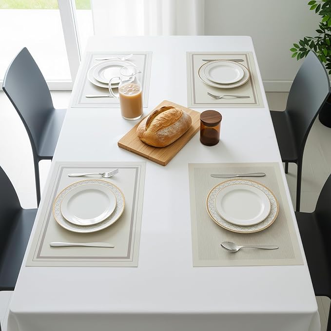 Placemats Set of 6,Faux Leather Placemats,Waterproof - Wipe Clean - Heat Resistant Anti-Slip placemats,Suitable for Indoor - Outdoor - Parties 16.14’’×12.2’’
