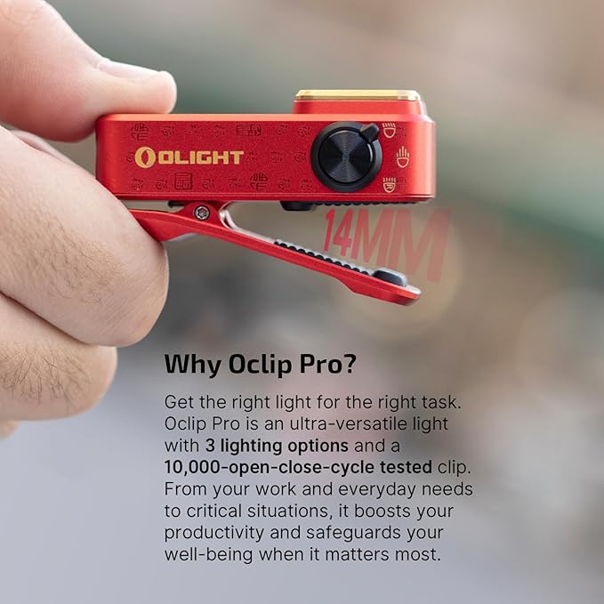 OLIGHT Oclip Pro EDC Flashlight Clip-on Light, Rechargeable 500 Lumens with Three Lighting Solutions Type-C Charging, Magnetic Flash Lights for Signaling, Cycling, Outdoor or Indoor Use(FS Red)