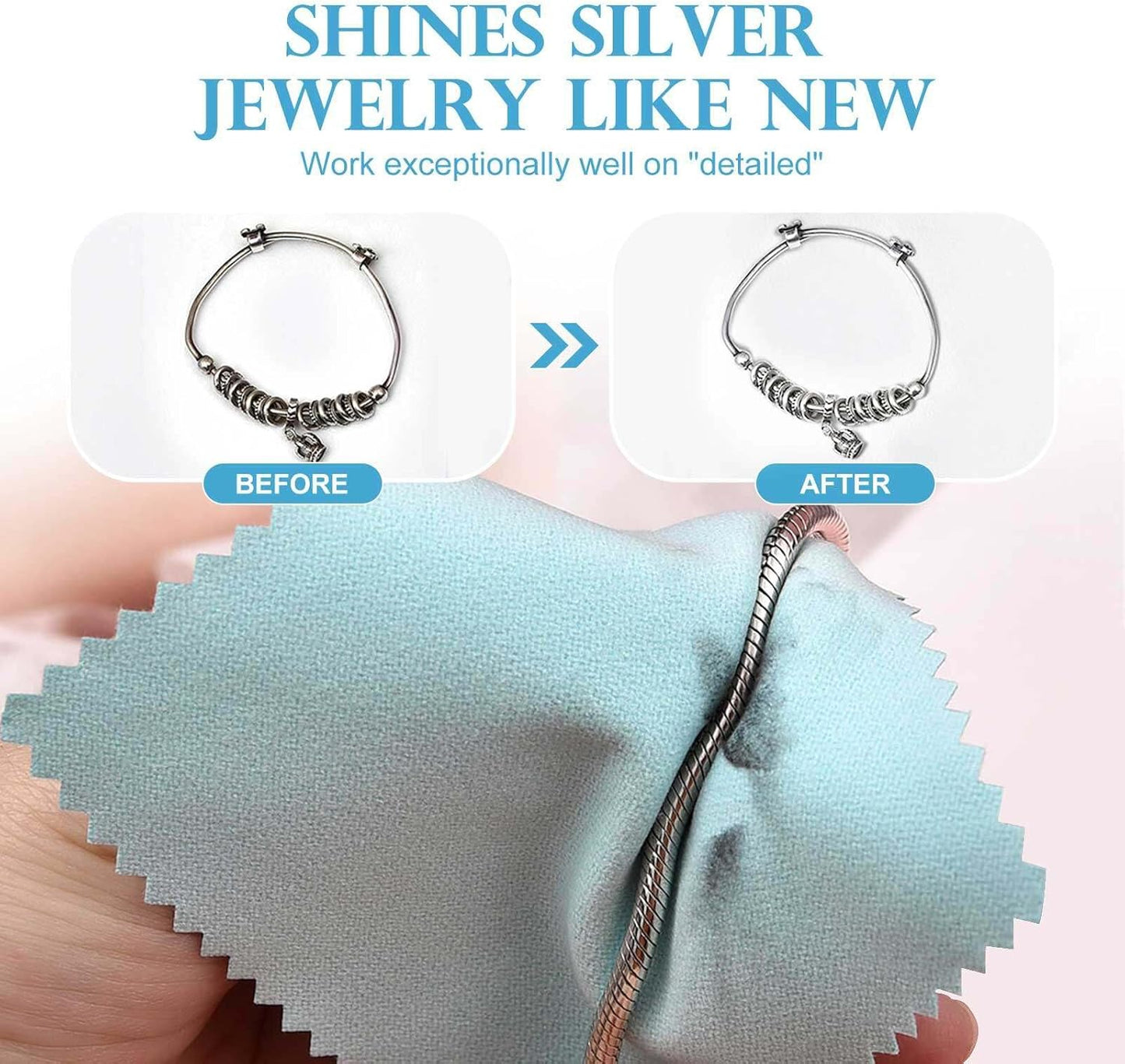 SEVENWELL 100pcs Jewelry Cleaning Cloth Turquoise Polishing Cloth for Sterling Silver Gold Platinum Small Silver Polish 8x8cm