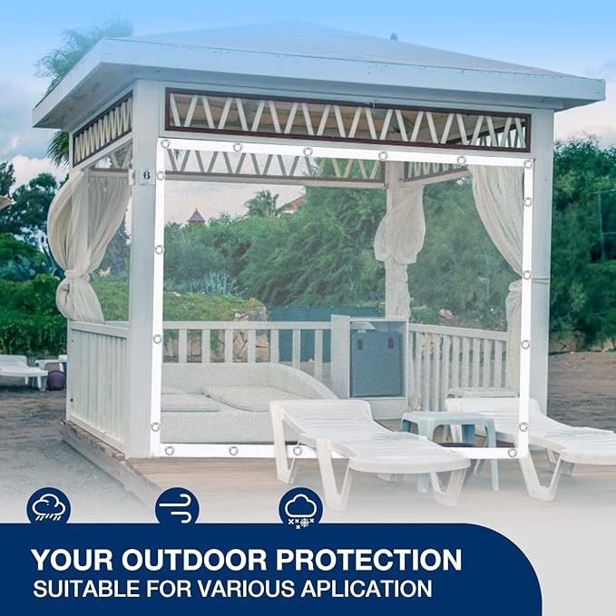 Clear Tarp 10' x 12', 15 OZ Clear Vinyl PVC Tarp Waterproof Tarpaulin 100% Transparent PVC Tarps Upgrade to Double The Cold Resistance-Temperature from -5°F to 140°F