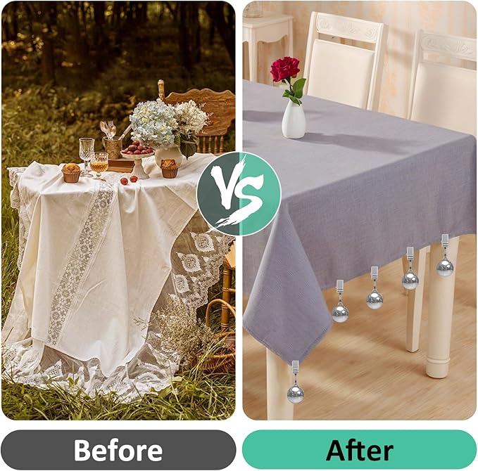10 Pack Heavy Tablecloth Weights, Stainless Steel Balls with Metal Clips, Curtain Weights for Outdoor, Table Cover Weights for Decoration, Outdoor Picnic, Garden Flag, Family Dinner