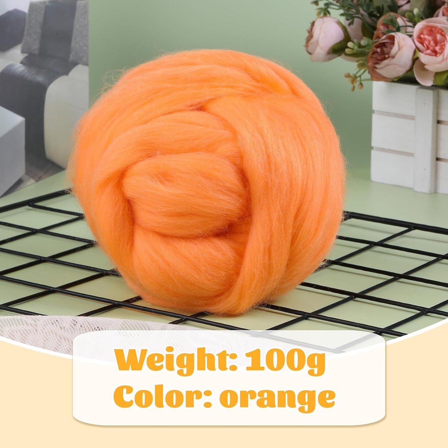 3.53oz Wool Roving Yarn, Wool Felting Supplies, Pure Wools, Chunky Yarn, Spinning Wool Roving for Needle Felting Wet Felting DIY Hand Spinning (Dark Orange)