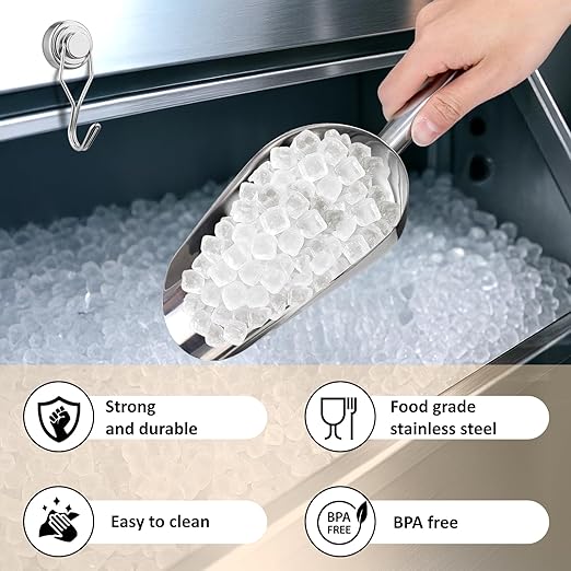 Juome 12oz Stainless Steel Ice Scoop for Freezer with Magnetic Holder for Ge Profile Opal 2.0 Nugget Ice Maker, Metal Ice Scoop for Ice Machine, Ice Scooper for Kitchen Accessories