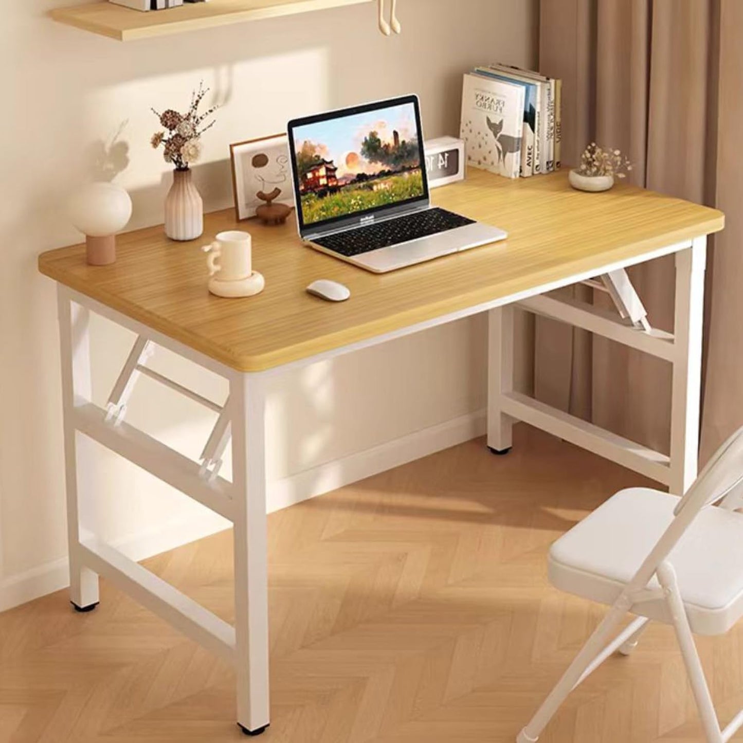 31.5 Inch Foldable Desks for Small Spaces,Foldable Desk No Assembly,Small Table for Bedroom,Teak.