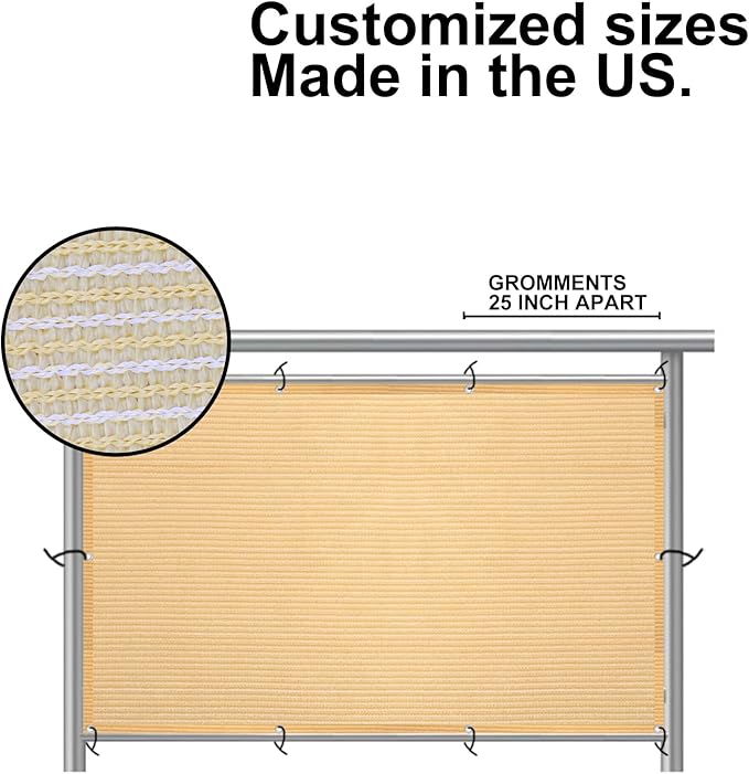 Eden's Decor Balcony Privacy Screen Beige 3'x 16' Cover Mesh Windscreen Weather-Resistant UV Protection for Backyard Deck, Patio, Balcony, Pool, Porch, Fence, Railing, Gardening