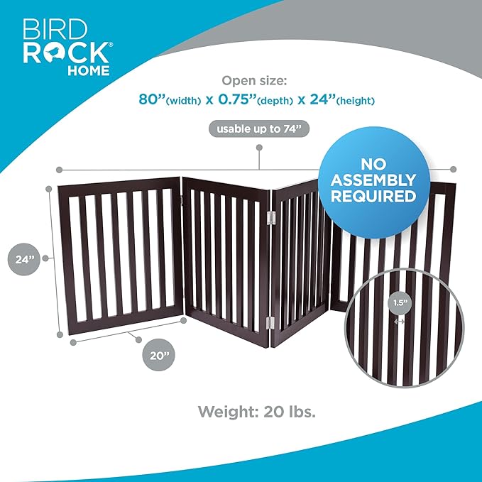 INTERNET'S BEST Dog Gate Indoor Freestanding Pet Barrier, Folding Wood Dog Fence, Extra Wide Doorway Puppy Gate, Indoor Animal Privacy Panel, Wooden Cat Fence - 4 Panel - 24", Espresso