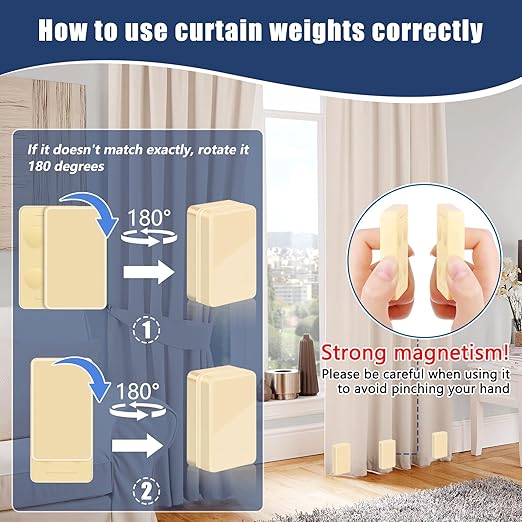 32 Pcs Outdoor Curtain Weights, 16 Pairs Upgrade to Heavier Magnetic Drapery Weights, Plastic Wrapped Waterproof Curtain Magnets for Home Decor, Tablecloth, Patio, Shower, Outside Curtains-Beige
