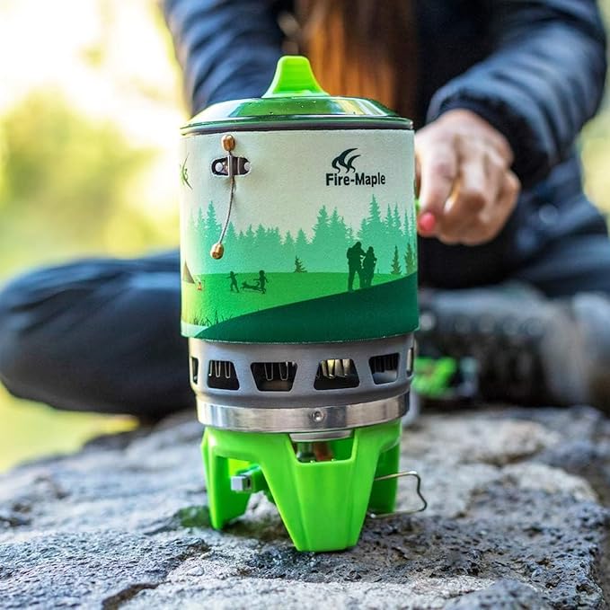 Fire-Maple "Fixed Star 3" Personal Cooking System | Pot/Jet Burner Stove System with Electric Ignition | Ideal for Hiking, Camping, Backpacking, Fishing, Hunting Trips and Emergency Use, Green