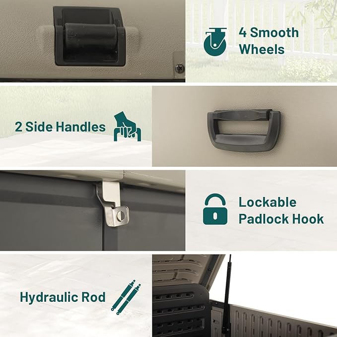 Domi 200 Gallon Outdoor Storage Box – Waterproof, UV-Resistant Deck Box with Lockable Lid for Patio Furniture, Garden Tools, Delivery Packages (Large Resin Storage Bin）