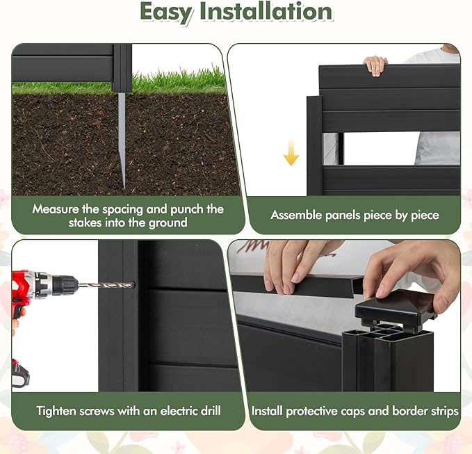 Giantex Air Conditioner Fence 2 Panels - 48''W x 48''H Outdoor Privacy Screen with Upgraded Metal Stakes, PVC Trash Can Enclosure, Decorative Garden Fences for Patio Lawn AC Unit Pool Pump, Black