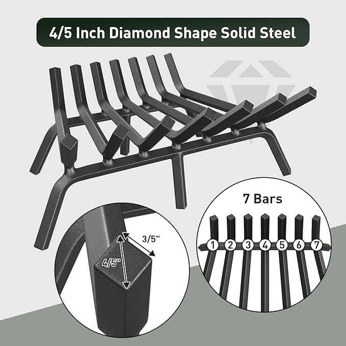 mestyl Fireplace Grate 30 Inch Heavy Duty Wrought Iron Fireplace Log Grate, 4/5" Bar Fire Grates, Firewood Log Burning Rack for Outdoor Wood Stove Pit & Fireplace Log Holder Indoor