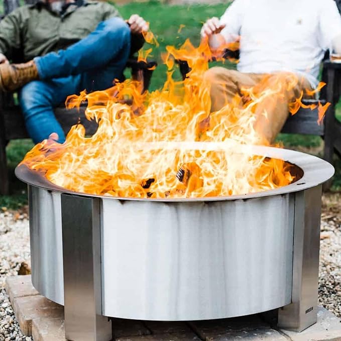 Breeo Smokeless Fire Pit (X Series 30, Stainless Steel) | 34.5 inch Smokeless Firepit for Outside | 94 Pounds | Ideal for Families, Gifts for Dad | Compatible with Wide Range of Breeo Accessories