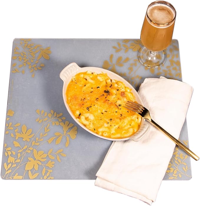 MODERN-TWIST Placemat 100% Food-Grade Silicone, Waterproof and Reusable, Jardin – Gold