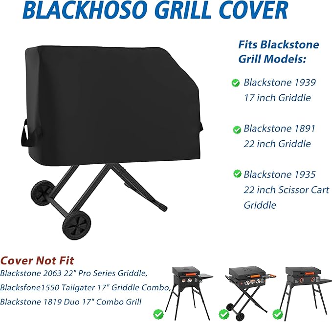 Griddle Cover for Blackstone 22” On The Go Scissor-Leg Griddle with Hood and Stand, Heavy Duty Waterproof Cover for Blackstone 1935 22inch Scissor Cart Griddle, Outdoor BBQ Grilling Cover