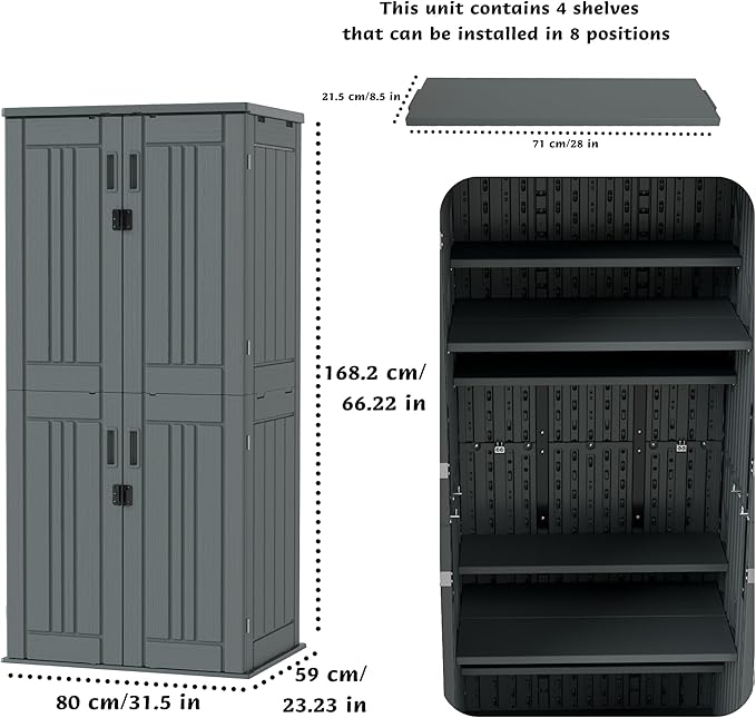 EHHLY Heavy Duty Tall Storage Cabinet Outdoor Weatherproof, 28 Cuft Garage Storage Cabinet with 4 Adjustable Shelves, Lockable Kitchen Pantry Closer Organizer, 31Wx23Lx66H, Sage Grey