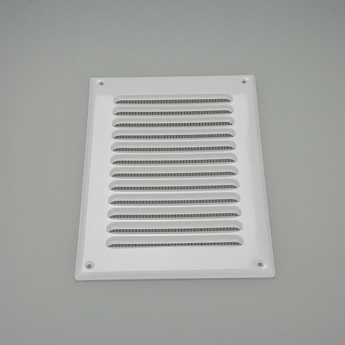Square Ventilation Grille / 5" x 7" Inch Inside Measurement/White Metal Air Vent Louver - Inside/Outside use / 6.5" x 9.5" Inch Outer Measurement