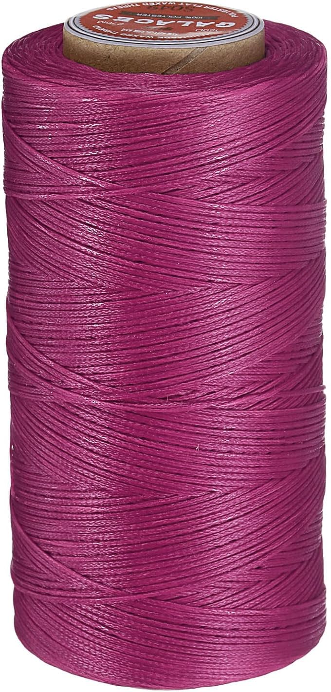 uxcell Flat Leather Sewing Waxed Thread, 270m / 295 Yards Polyester Wax String, 150D Wax Stitching Cord for Leather Crafts, Bookbinding, Bracelets Braided, Reddish Purple