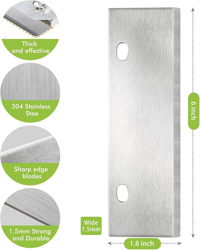 6" Stainless Steel Griddle Scraper Blades 6 Pack, Razor Sharp Grill Scraper Blades, Replacement Blade for Griddle & BBQ Grill Scraper