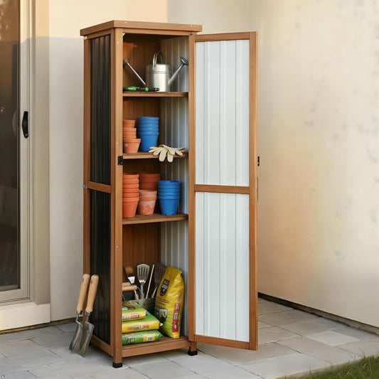 PetsCosset 62" H Narrow Outdoor Storage Cabinet with Metal Top, Outdoor Indoor Storage Cabinet Waterproof with Adjustable Shelves for Corner, Patio, Garden, Porch, Laundry Room or Entryway Storage