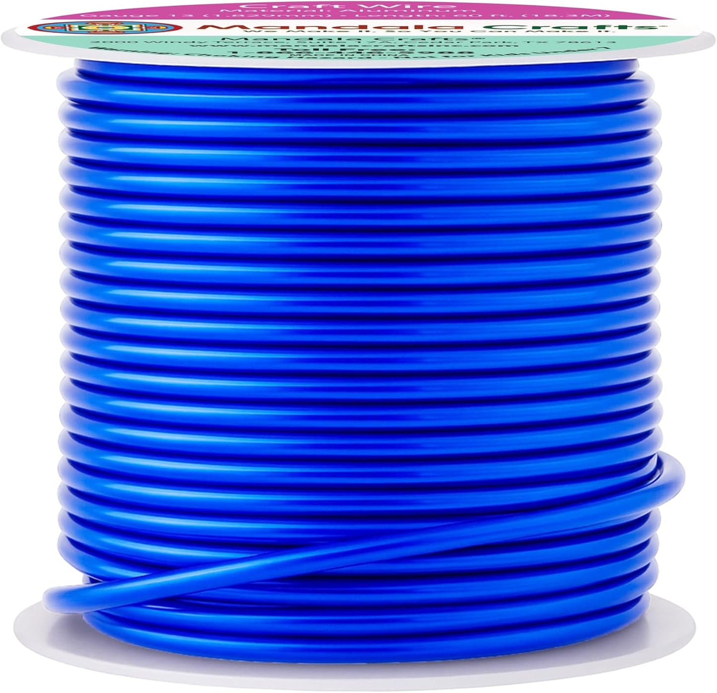Mandala Crafts 13 Gauge Anodized Aluminum Craft Wire for Jewelry Making - 60 FT Colored Flexible True Blue Wire - Bendable for Bonsai Armature Crafting Sculpting