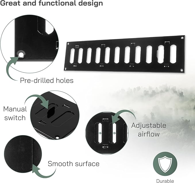 Vent Systems 16'' x 4'' Inch (Overall) Black Metal Air Vent Cover - Louvered Rectangular Return Grill with Built-in Protective Mesh Screen - HVAC Ventilation Grille for Kitchen, Bathroom, Home, Garage