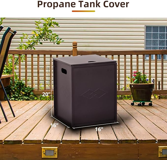 Propane Tank Cover Table with Storage Sides, Dual Function Cover for 20 lbs Propane Tank Outdoor Gas Tank Storage Side Table for Fire Pit Gas Grill Griddle Propane Stoves, Brown