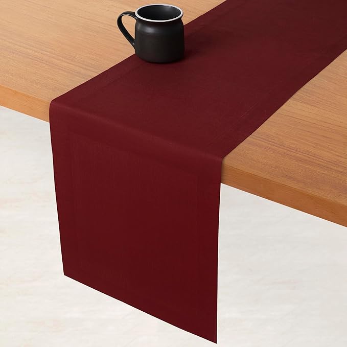 D'Moksha Homes Linen Table Runner 60 Inches - 100% Pure Linen Dark Red Table Runner 14 x 60 Inch for Coffee Tables, Dresser, Valentines, Holiday - Machine Washable