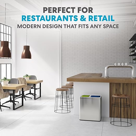 70 Liter / 18.5 Gallon Rectangular Open Top Dual Compartment Recycling Trash Can, Stainless Steel (40L x 30L Capacity) Ideal for Restaurants, Coffee Shops, Gym and Households