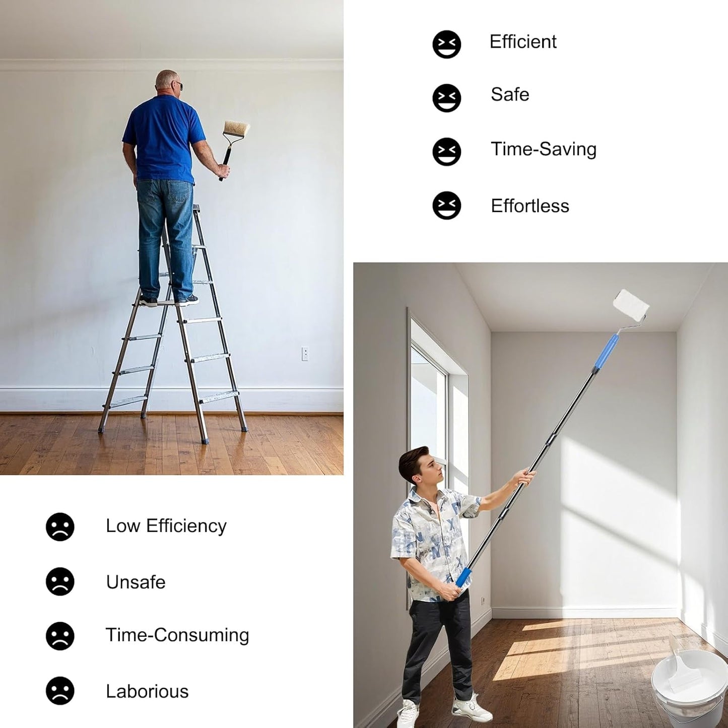 10 Ft Extension Pole +Joint Angle Adaptor, Paint Roller Stainless-Steel Threaded Splicing Extension Poles for Hand Drywall Sander Wall Cleaning and Polishing Paint Roller Brushes (10 Feet)