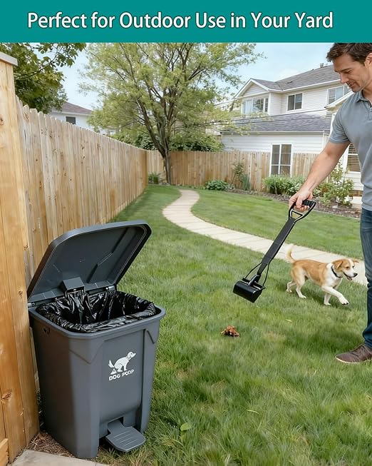 Large Dog Poop Trash Can Outdoor 20L / 5.3 Gallon with Foldable Pooper Scooper - Waterproof Pet Waste Station Set, Foot Pedal, Inner Bucket & 100 Bags for Backyard