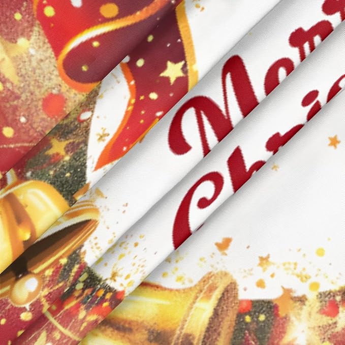 Merry Christmas Bell Bow Round Table Cloth Cover, Elastic Edge Waterproof Wipeable Tablecloths 45"-56" Polyester Tablecloth for Party Restaurant Banquet Holiday Camping Outdoor Picnic