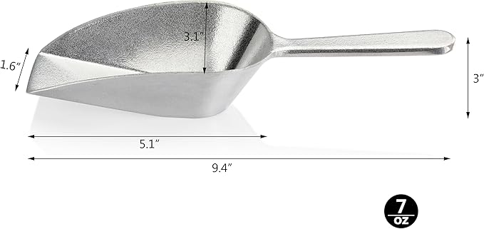 New Star Foodservice 34684 One-Piece Cast Aluminum Flat Bottom Bar Ice Flour Utility Scoop, 7-Ounce, Silver