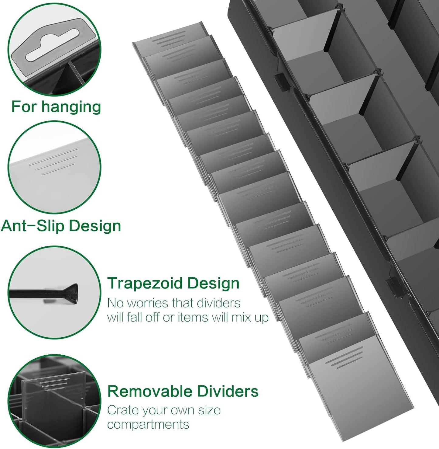 Large 24 Grids Plastic Organizer Box Adjustable Dividers,Clear Storage Box for Jewelry, Art DIY Crafts, Washi Tapes, Beads and Small Parts(Black, 1Pack)