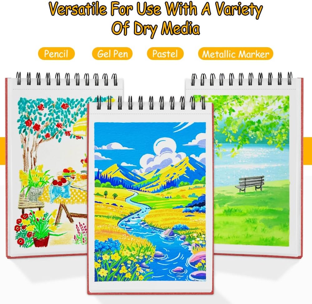 8.3x5.8 Sketch Book, Top Spiral Bound Sketch Pad, 60sheets 92lb/150gsm Bright White Paper, Acid-Free Mixed Media Paper for Painting, Dawing & Art Supplies. B-Red