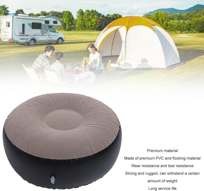 ZJchao Pouf Ottoman, Outdoor Ottoman, Inflatable Foot Rest, Inflatable Flocking Stool Multipurpose Lightweight Round Portable Inflatable Stool for Travel Camping Outdoor Activities