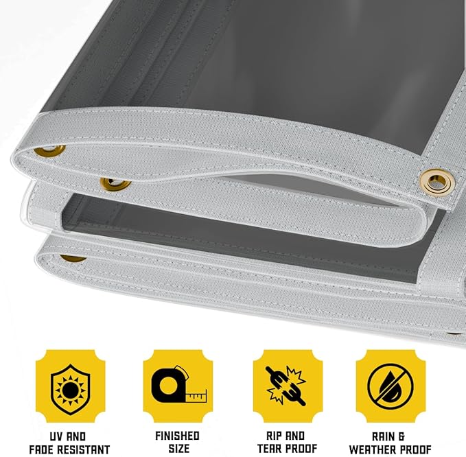 Core Tarps 30 Mil Extreme Heavy Duty Clear Tarp with Gromments - 16x20ft Super Clear Tarps Heavy Duty Waterproof Vinyl Tarpaulin, Transparent Tarp for Outdoor, Camping & Construction, Clear Grey