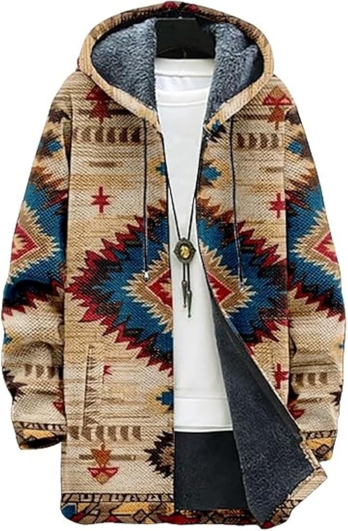 Men's Hooded Sweater Coat Knit Fleece Lined Long Cardigan Jacket with Zip Front Pocket Vintage Casual Zip Up