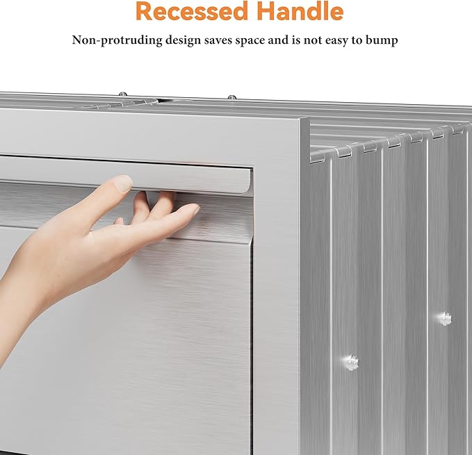 Jocisland Outdoor Kitchen Drawers 28" W×23" D×23" H Stainless Steel Drawers for Outdoor Kitchens, Single Door Trash Drawer & 3-Drawer Cabinet, Built-in BBQ Island Storage