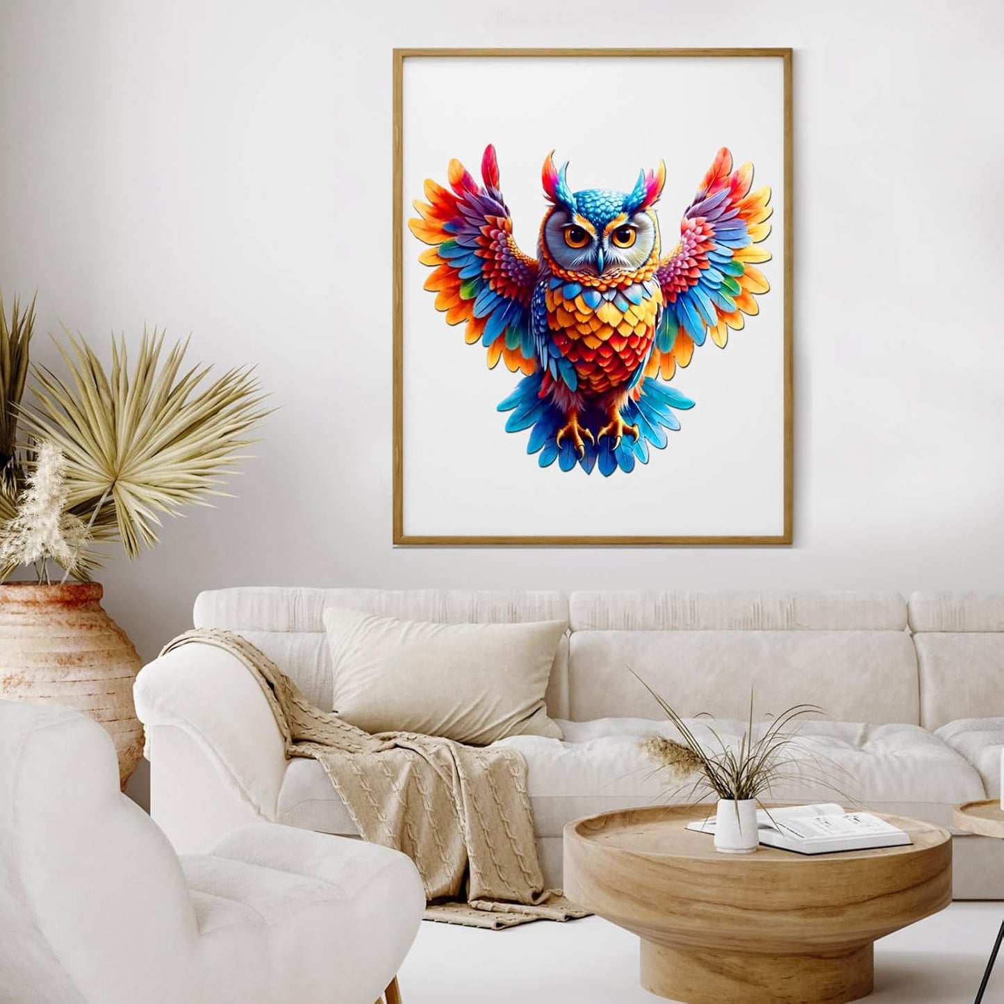 Wooden Jigsaw Puzzles for Adults and Kids, Rainbow Owl 200 Piece Unique Shaped Puzzle, Family Game and Creative Wooden Puzzle Gift, Wall Art Decor