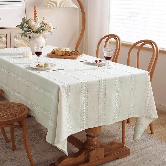 Chassic 60 x 120 inches Farmhouse Style Linen tablecloths, Wrinkle Resistant Washable Dining Room Table Cloths for 8 Foot Rectangle Tables - Hemstitch Beige